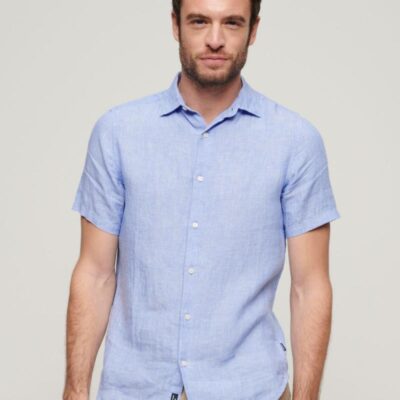 Superdry Slim Fit Pure Linen Shirt Light Blue | Mens Shirts