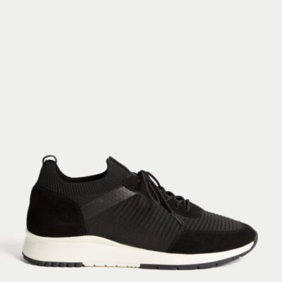 Autograph Knitted Lace Up Trainers with Freshfeet™ Black | Mens Trainers