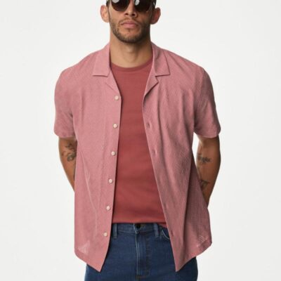 Autograph Autograph Textured Pure Cotton Jersey Shirt Dusky Rose | Mens Shirts