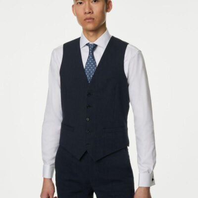 M&S Collection Italian Linen Miracle™ Waistcoat Navy | Mens Suits