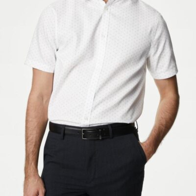 M&S Collection Regular Fit Non Iron Pure Cotton Print Shirt White Mix | Mens Formal Shirts